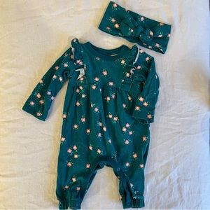 Cat and Jack Blue One Piece with Floral Pattern